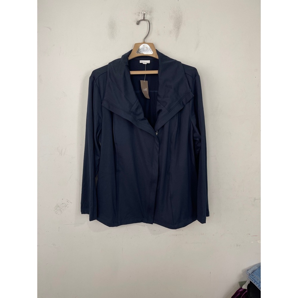 J. Jill Fit Navy Blue Asymmetric Zip Portrait Collar Active Jacket 2X NWT